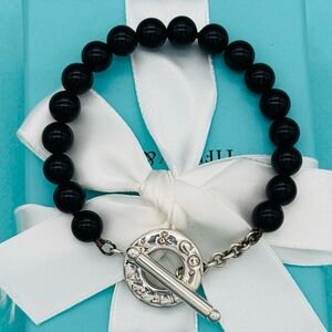 Tiffany & Co. Sterling Silver Black Onyx Bead Toggle Bracelet